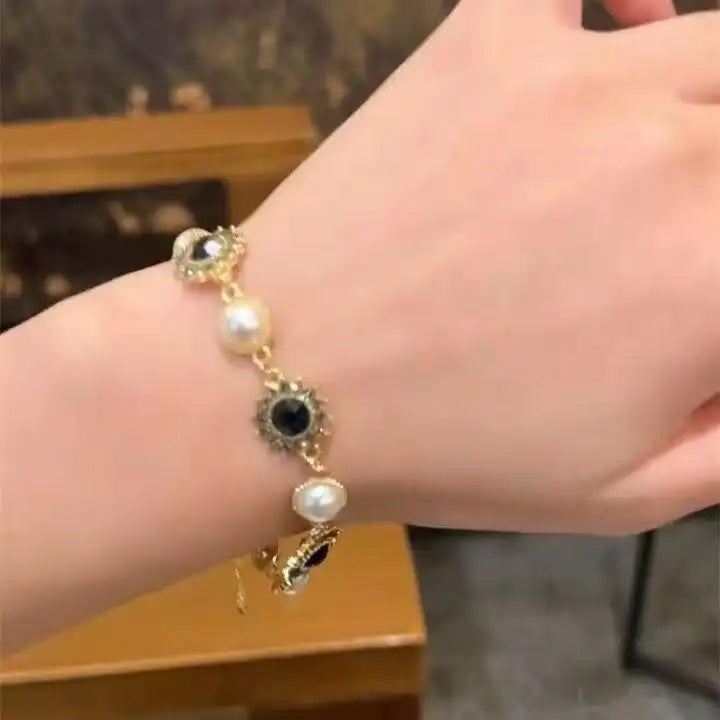 Diamond Sun and Faux Pearl Bracelet