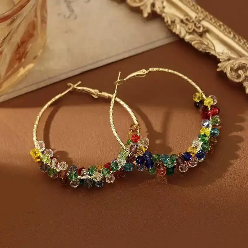 Dopamine Beaded Big Summer Vacation Hoop Earrings