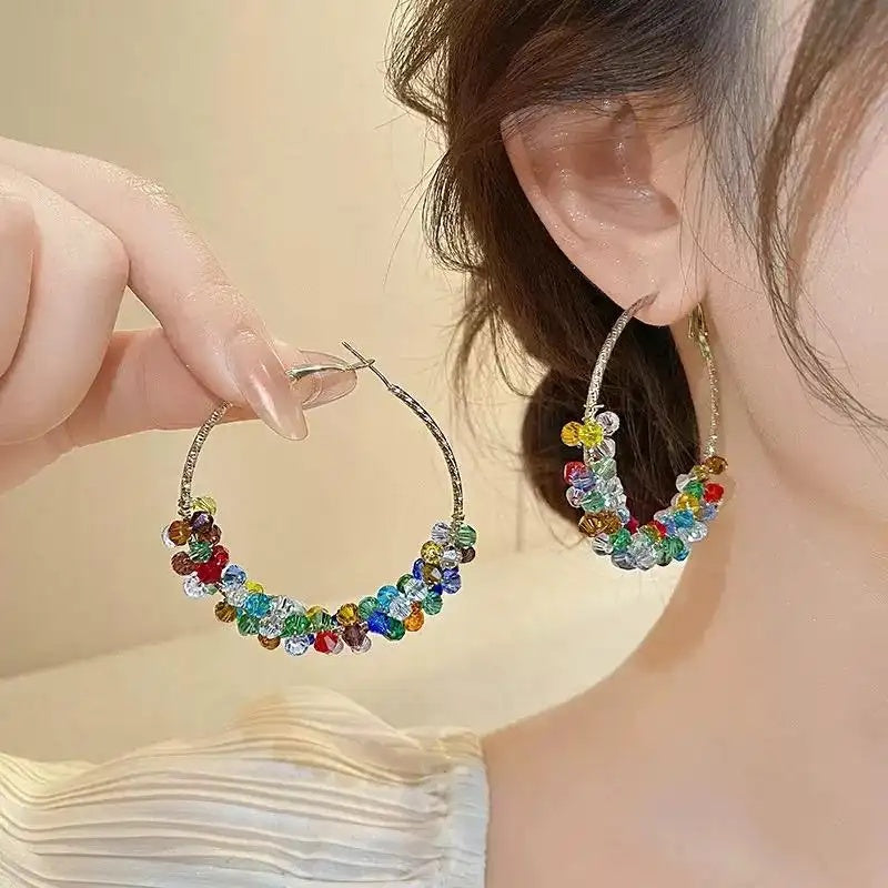 Dopamine Beaded Big Summer Vacation Hoop Earrings