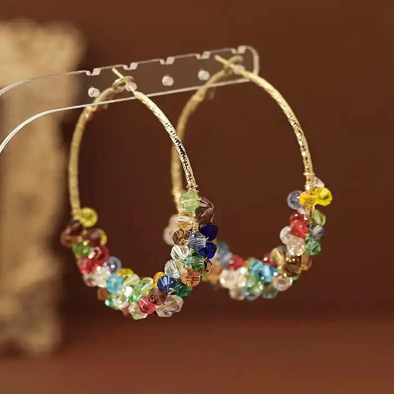 Dopamine Beaded Big Summer Vacation Hoop Earrings