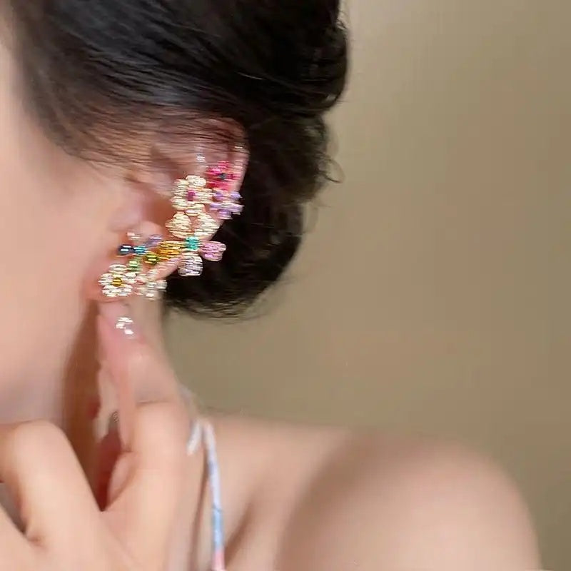 Dopamine Color Block Flower Ear Cuffs