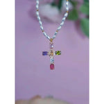Dopamine Crystal Cross and Oval Necklace