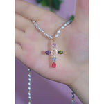 Dopamine Crystal Cross and Oval Necklace