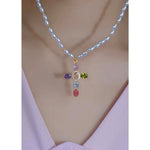Dopamine Crystal Cross and Oval Necklace