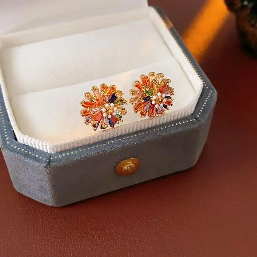 Dopamine Crystal Flower Minimalist Stud Earrings