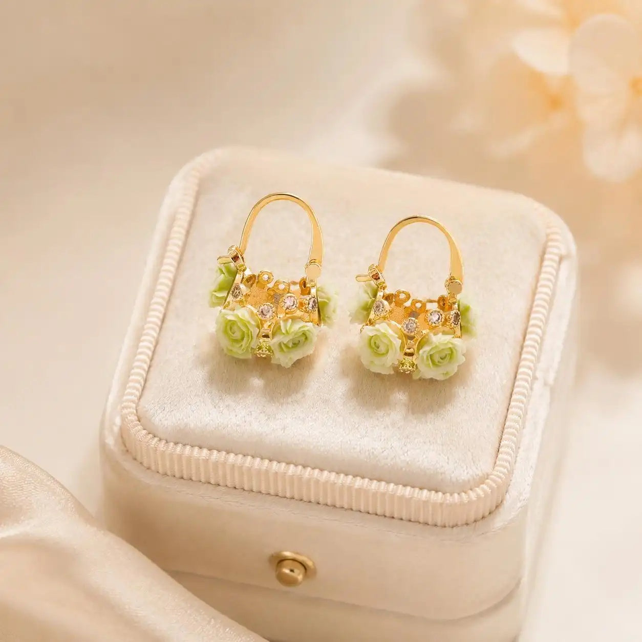 Dopamine Rose Flower Basket Earrings