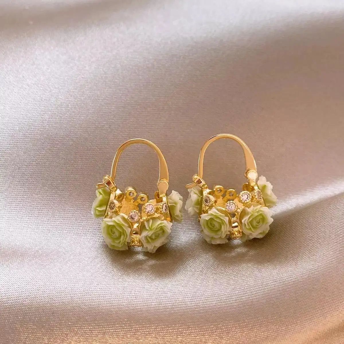Dopamine Rose Flower Basket Earrings