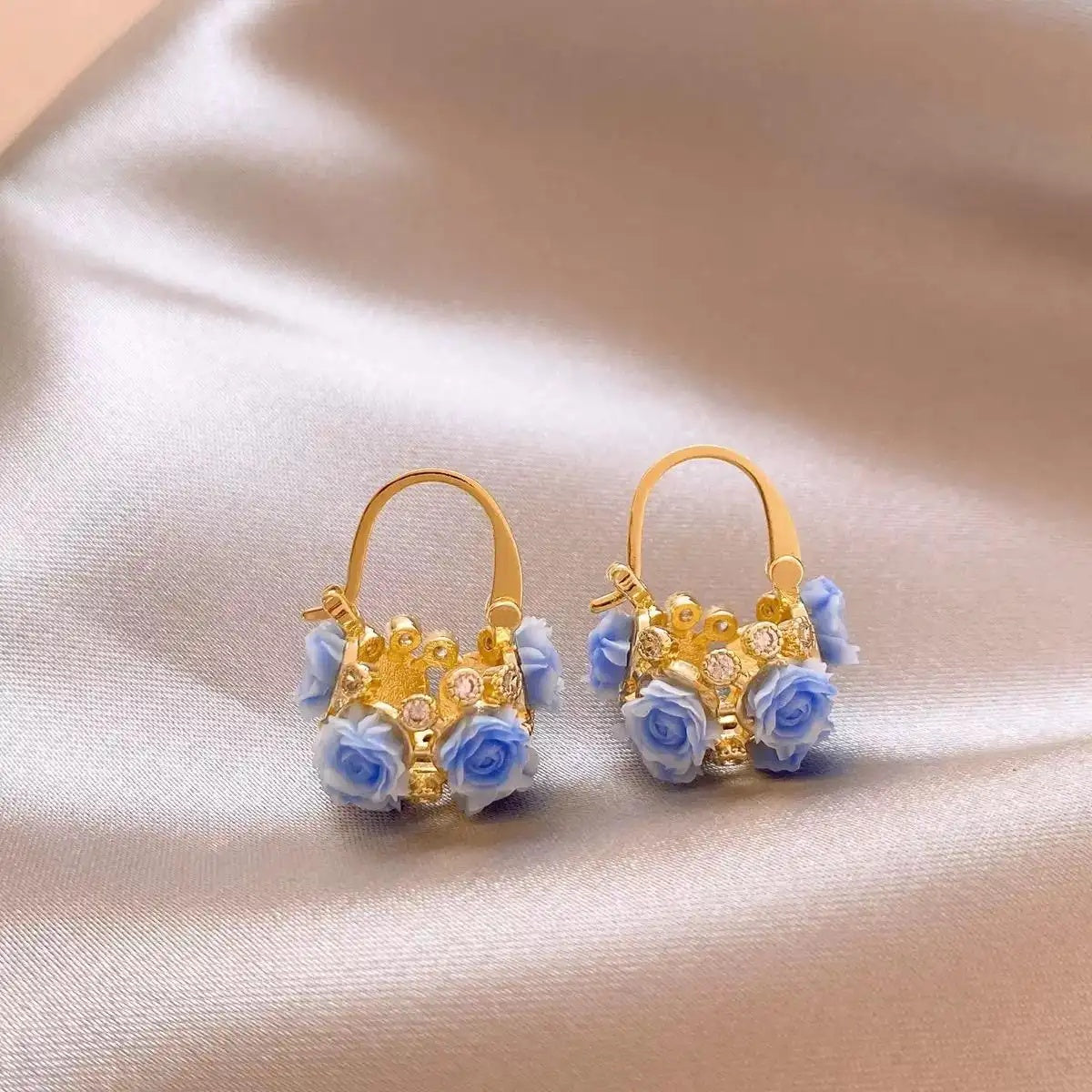 Dopamine Rose Flower Basket Earrings