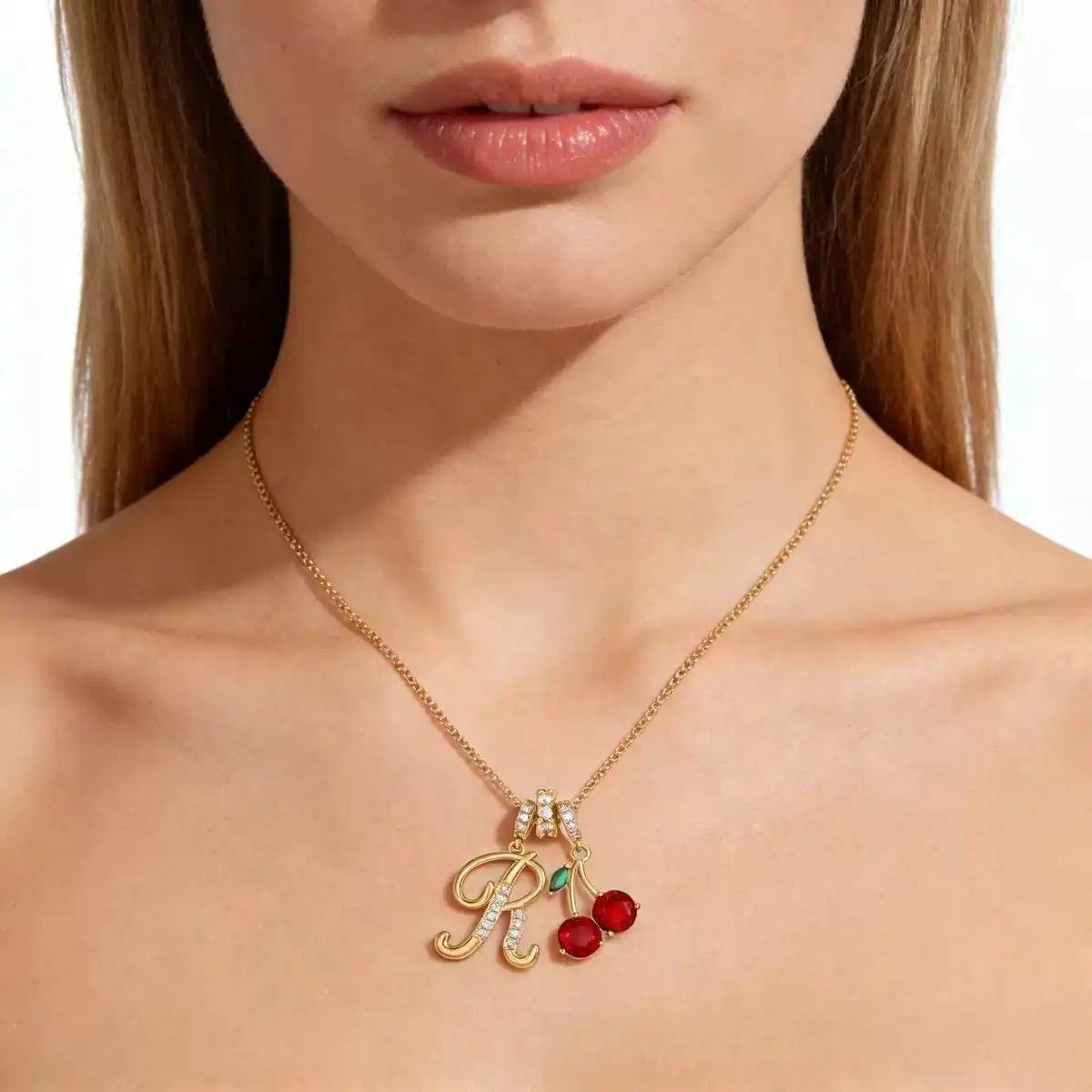 Dopamine Three-In-One 26-Letter Crystal Cherry Necklace