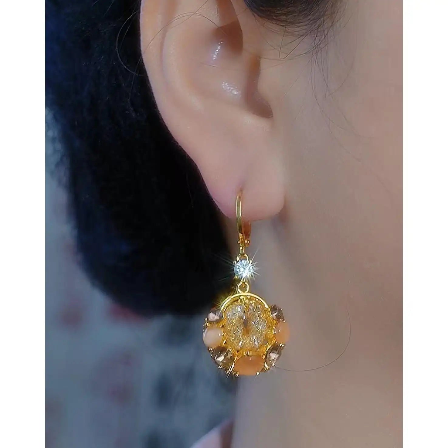 Double Circle Hollow Out Crystal Earrings