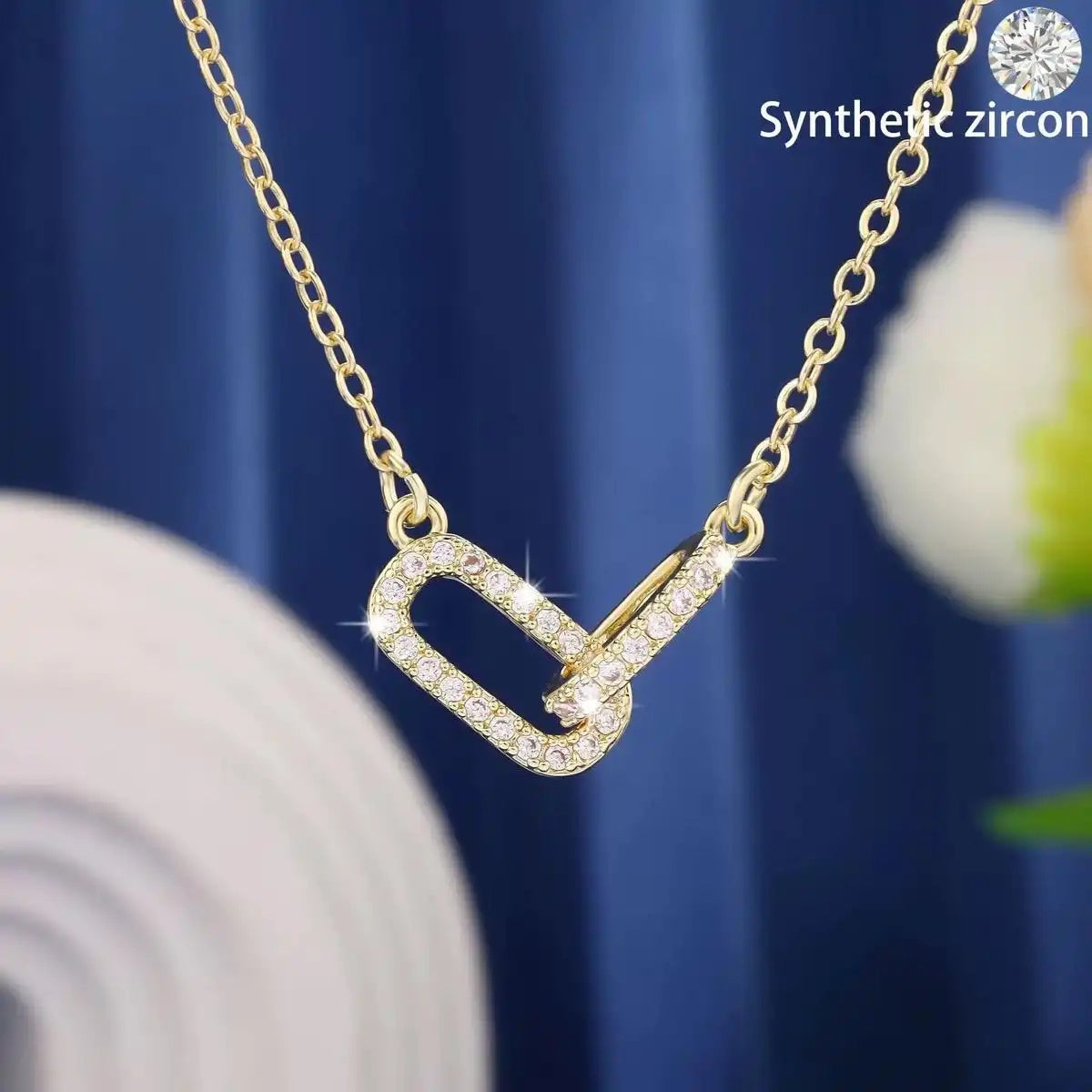 Double Ellipse Interlocking Double Diamonds Necklace