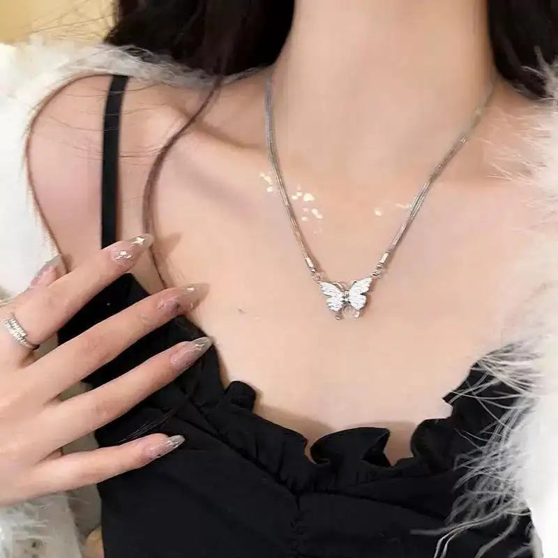 Double Layer Butterfly Pendant Necklace