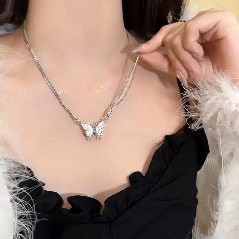 Double Layer Butterfly Pendant Necklace