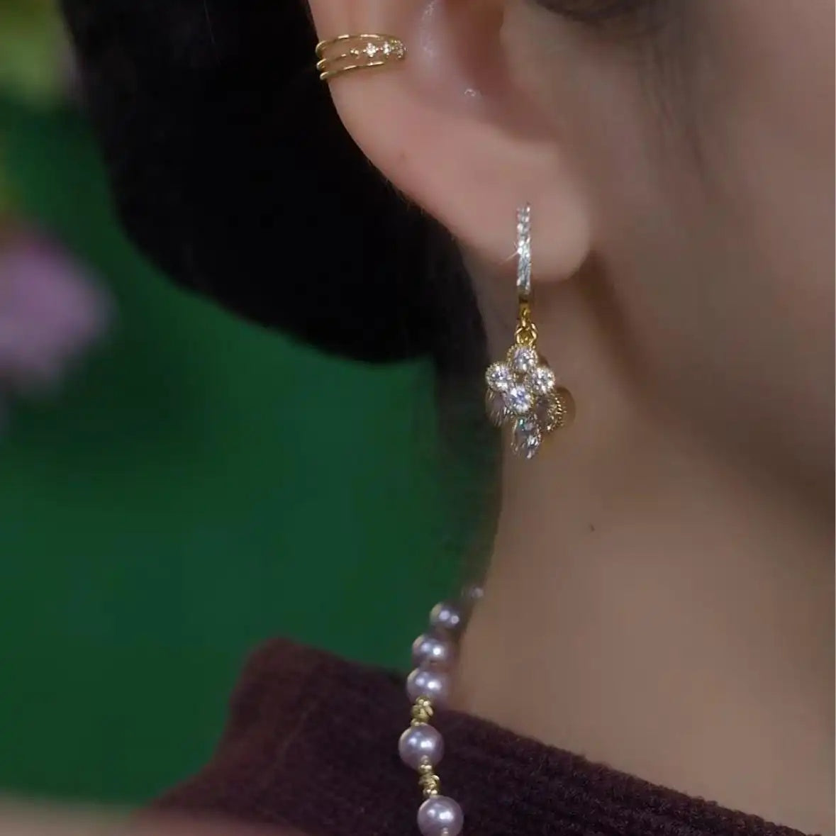 Double-Layer Floral Crystal Earrings