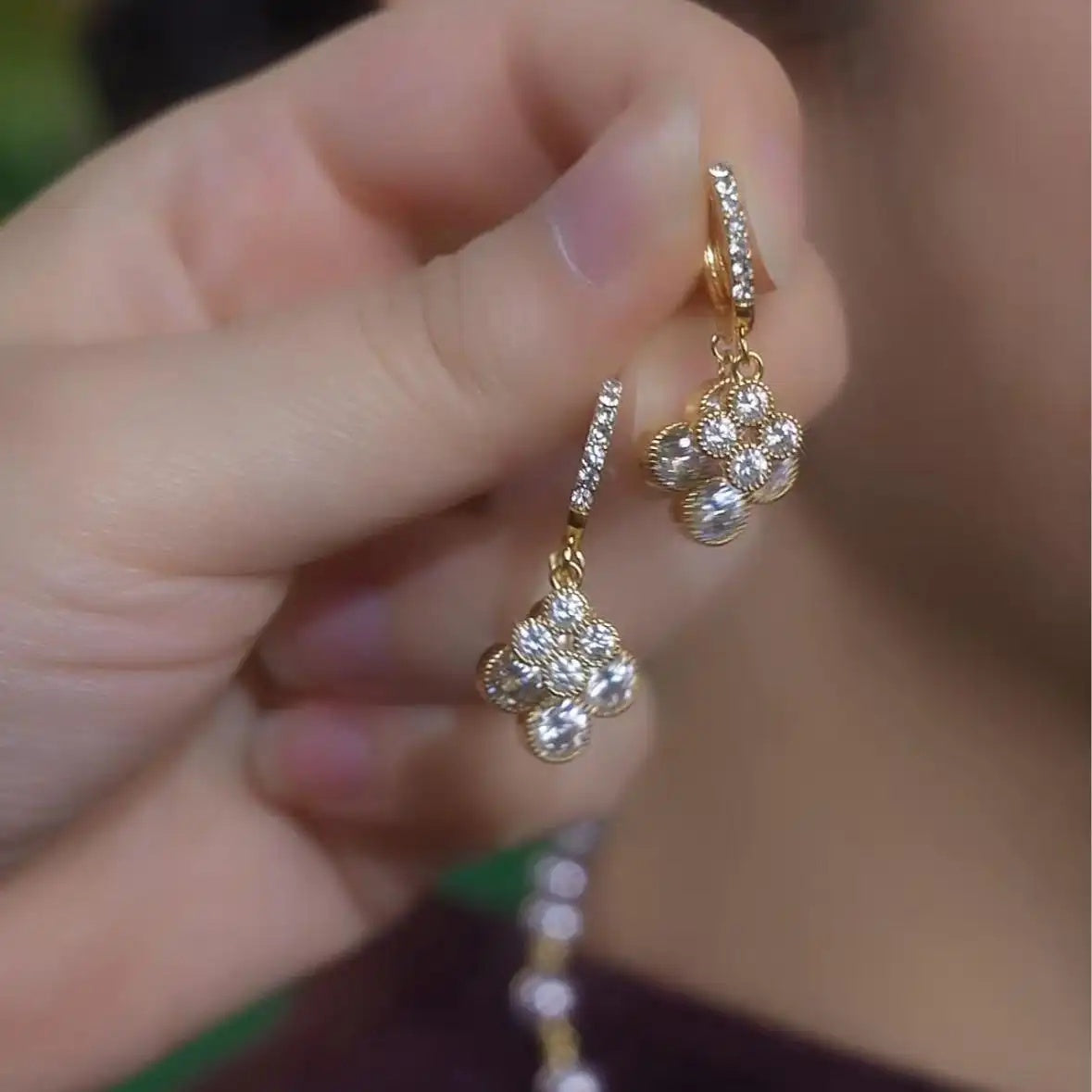 Double-Layer Floral Crystal Earrings