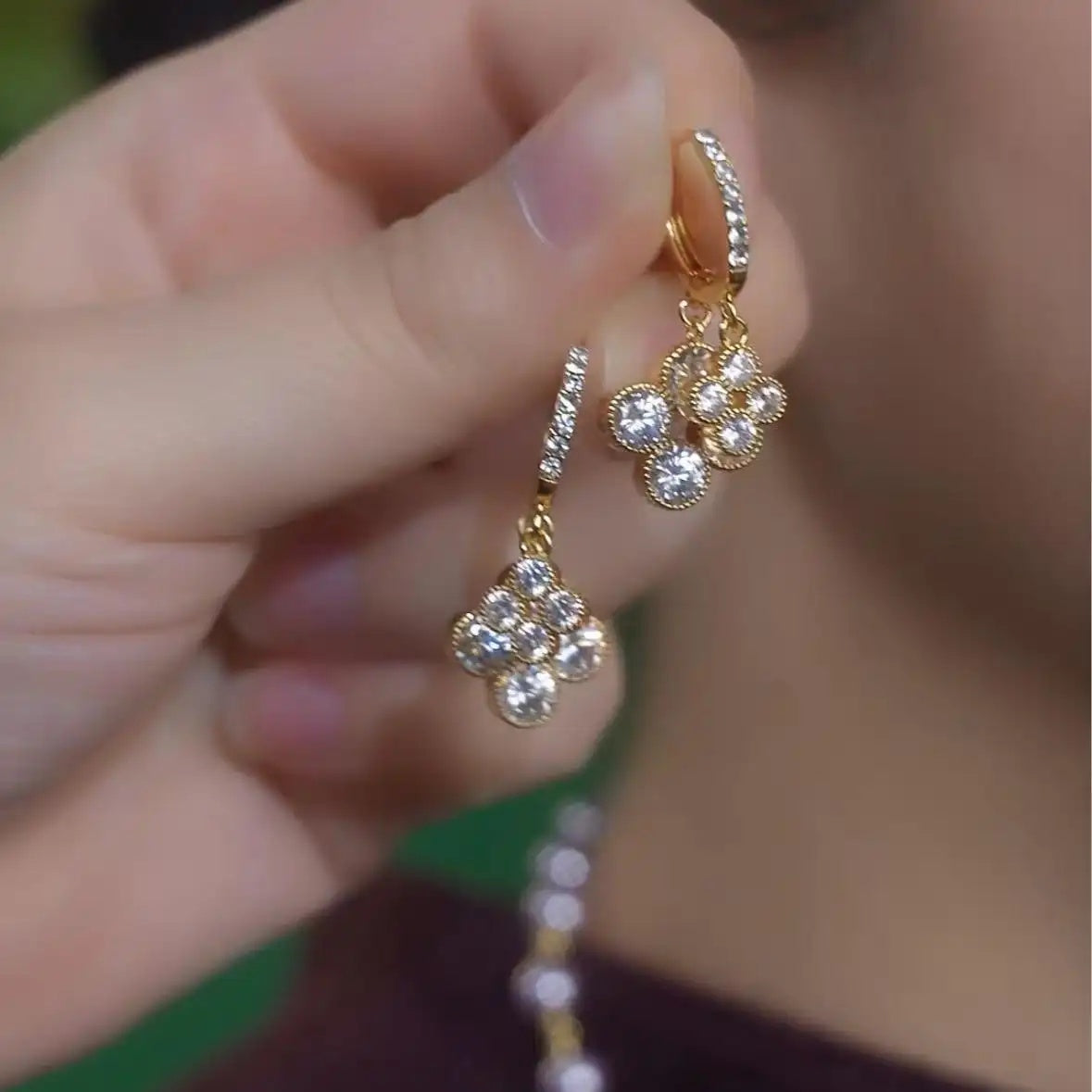 Double-Layer Floral Crystal Earrings