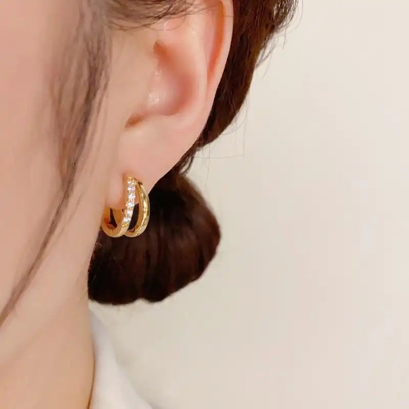 Double Layer Hollow Crystal Circle Earrings