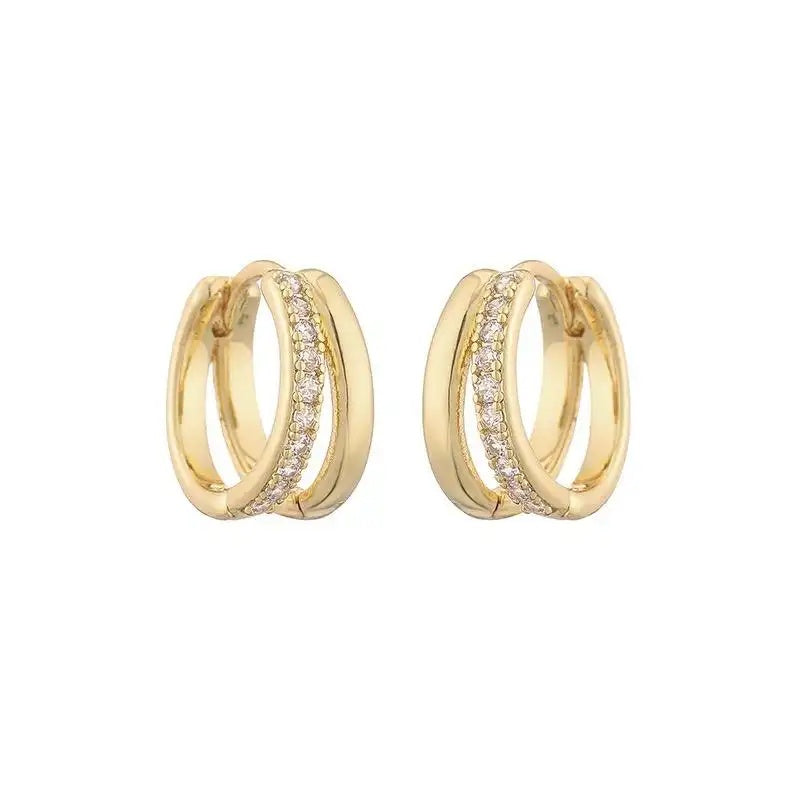 Double Layer Hollow Crystal Circle Earrings