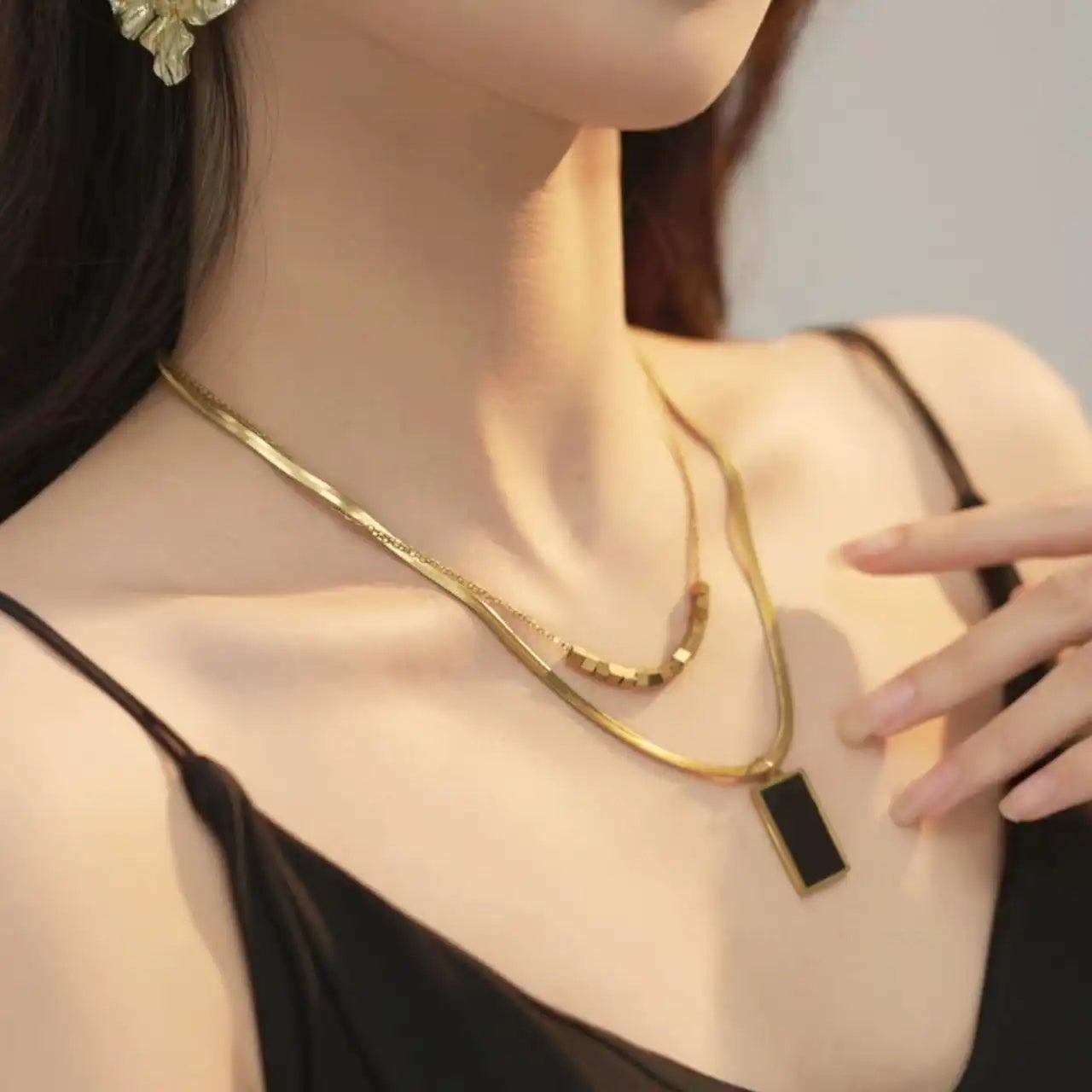 Double Layer Square Plate Necklace