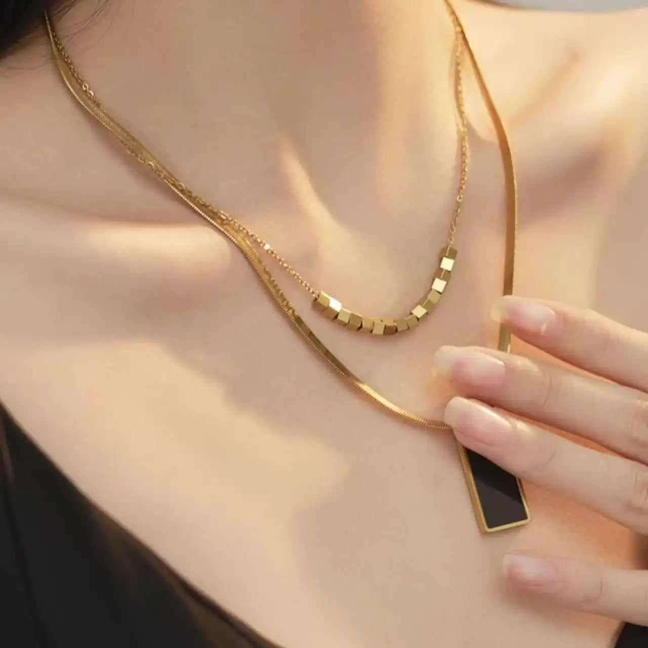 Double Layer Square Plate Necklace