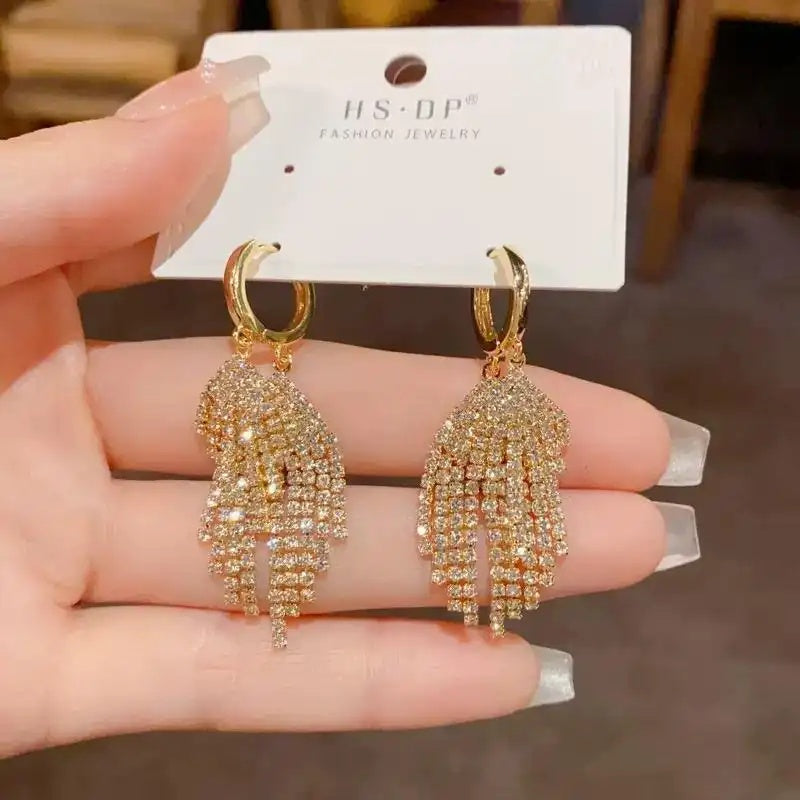 Double-Layer Tassel Crystal Drop Earrings