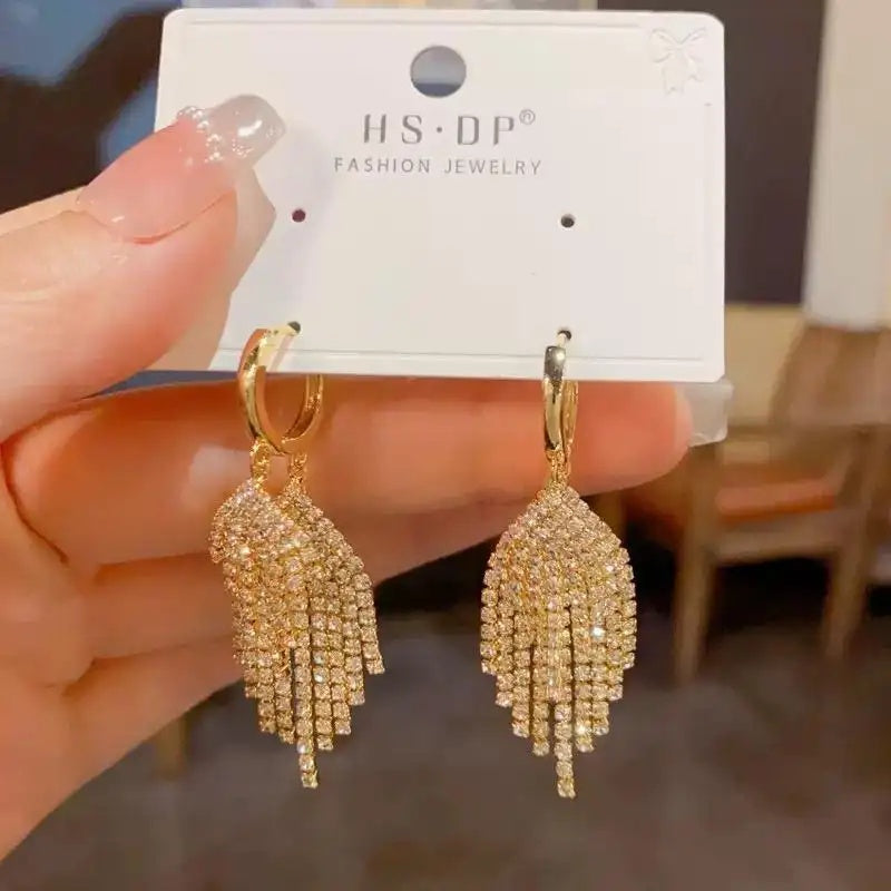 Double-Layer Tassel Crystal Drop Earrings
