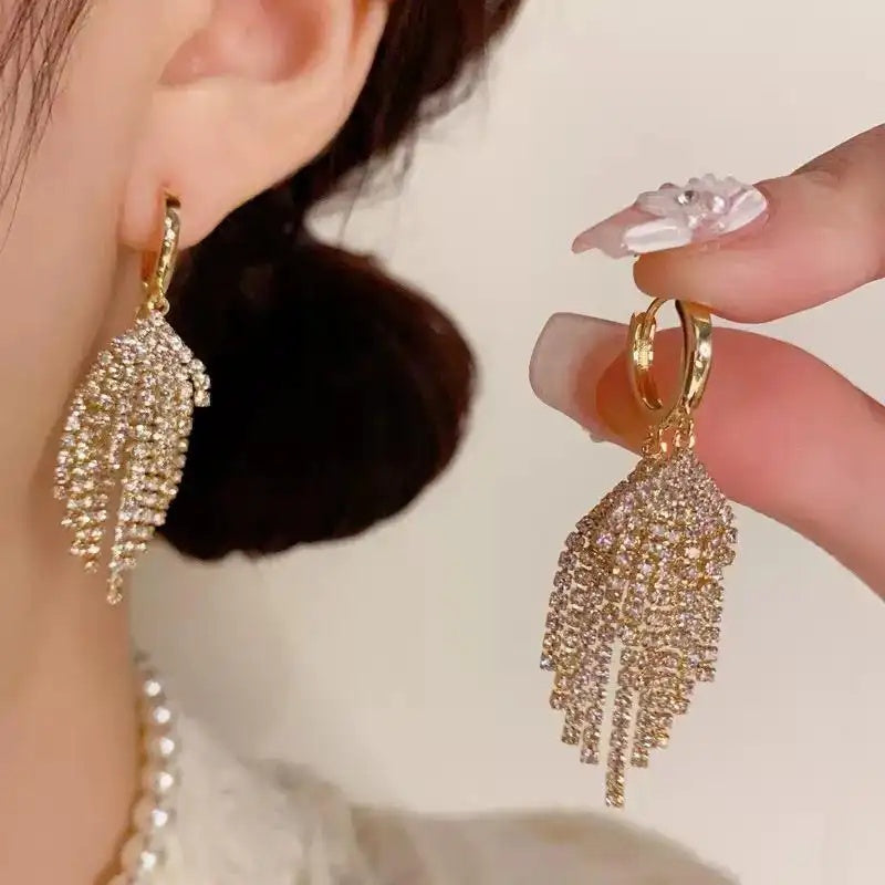 Double-Layer Tassel Crystal Drop Earrings
