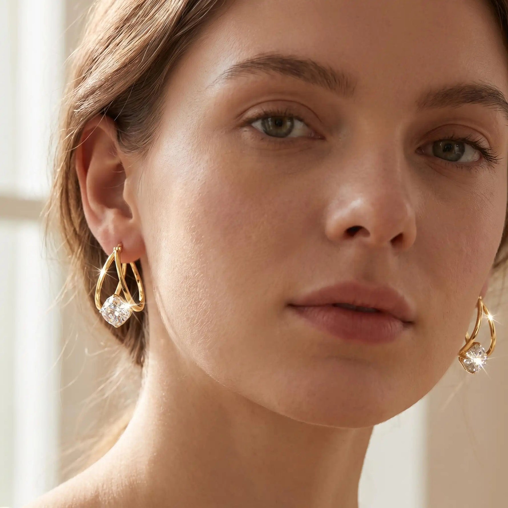 Double Loop Crystal Sphere Daily Earrings