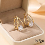 Double Loop Crystal Sphere Daily Earrings