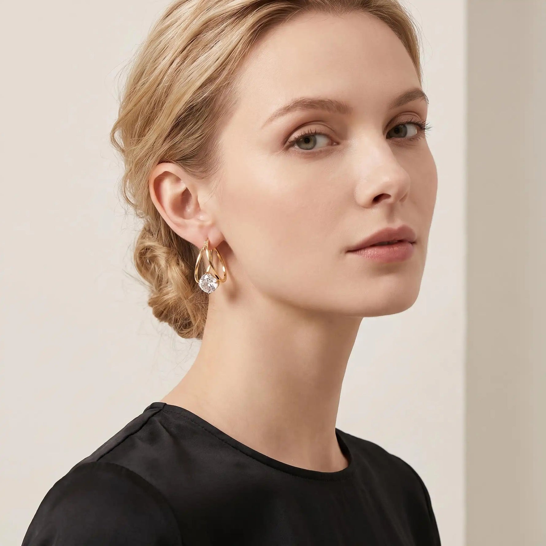 Double Loop Crystal Sphere Daily Earrings