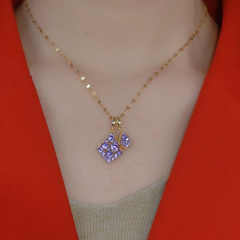 Double Purple Crystal Pendant Necklace
