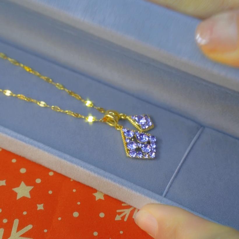 Double Purple Crystal Pendant Necklace