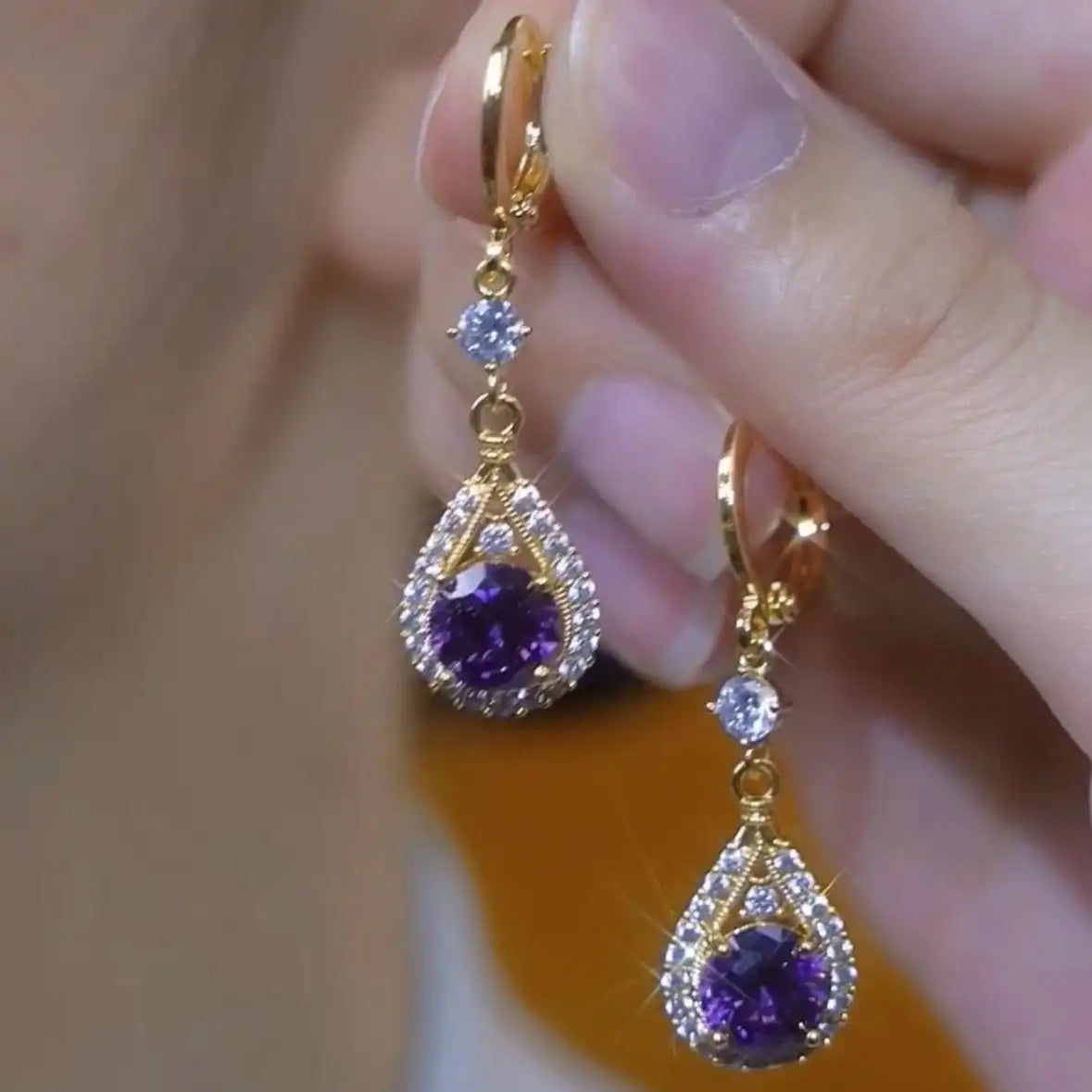 Double Purple Teardrop Drop Earrings