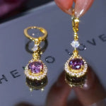Double Purple Teardrop Drop Earrings