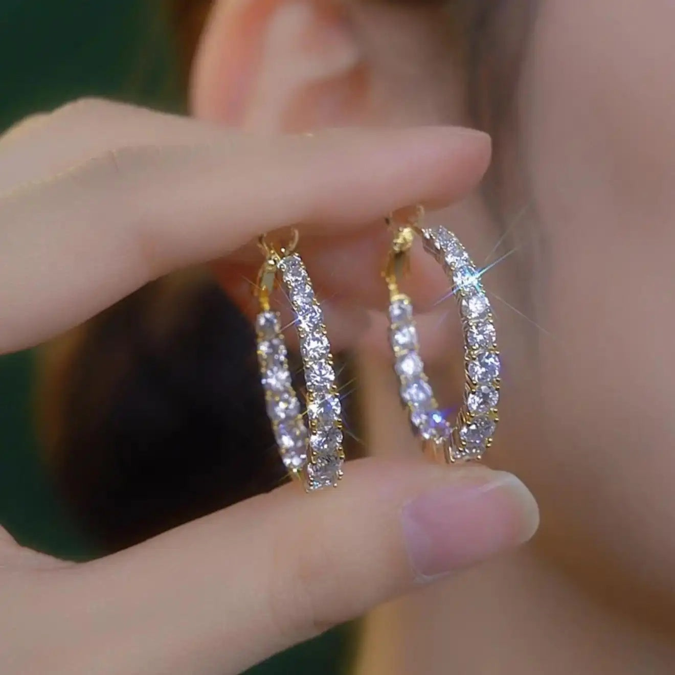 Double Row Crystal Hoop Earrings