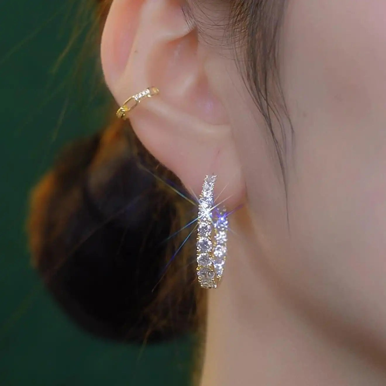 Double Row Crystal Hoop Earrings