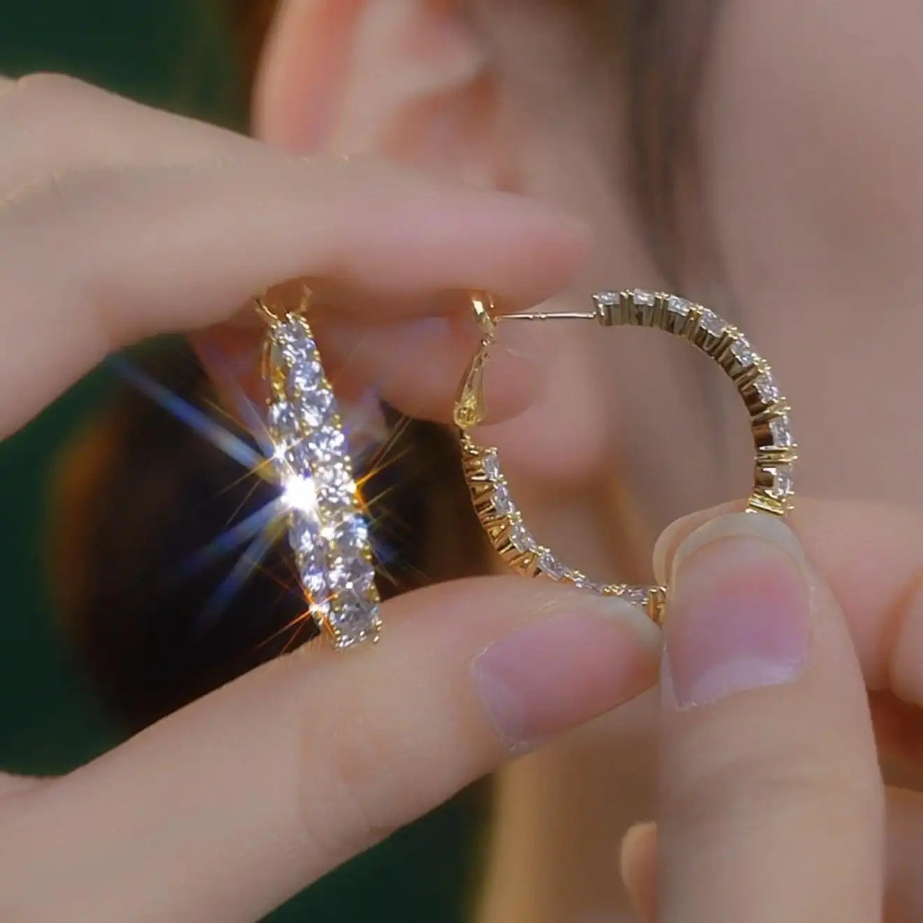 Double Row Crystal Hoop Earrings