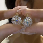 Double-Sided Crystal Flower Small Snowflake Earrings