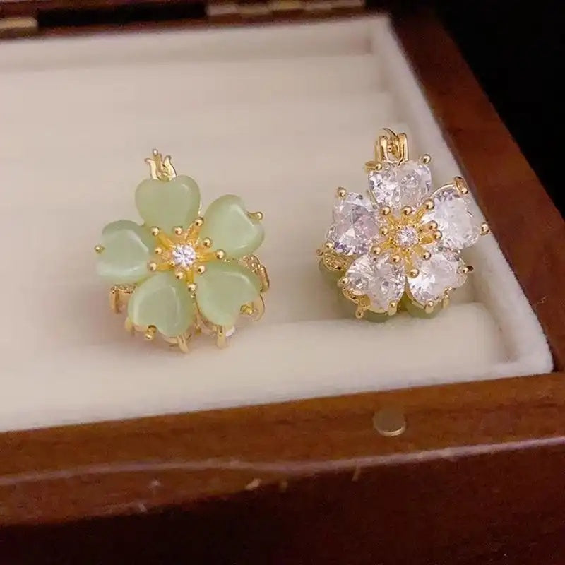 Double-Sided Flower Crystal Hoop Earrings