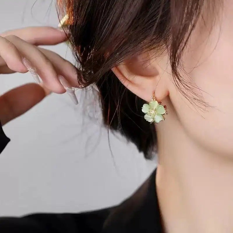 Double-Sided Flower Crystal Hoop Earrings