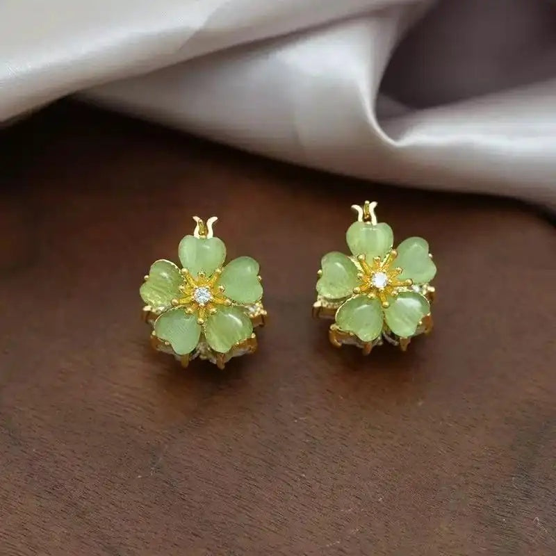Double-Sided Flower Crystal Hoop Earrings