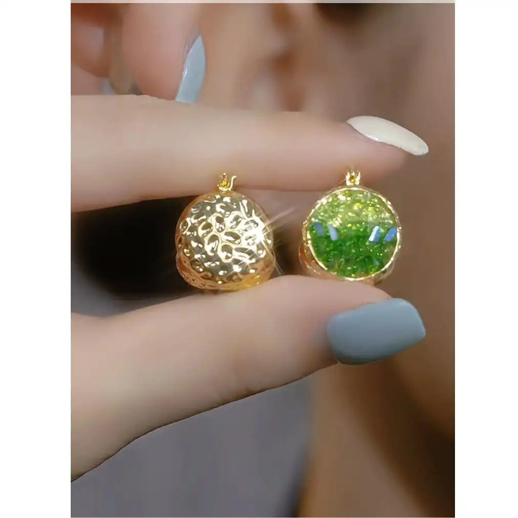 Double-Sided Green Round Earrings