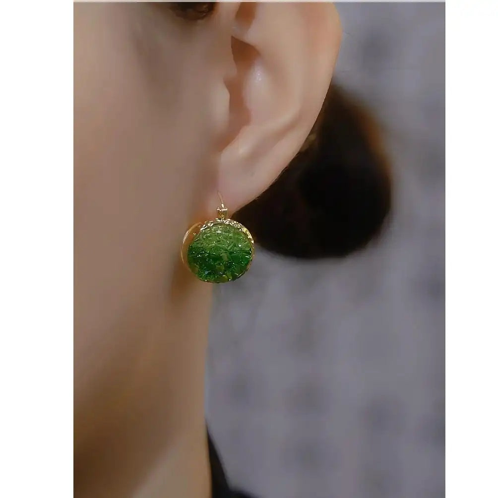 Double-Sided Green Round Earrings