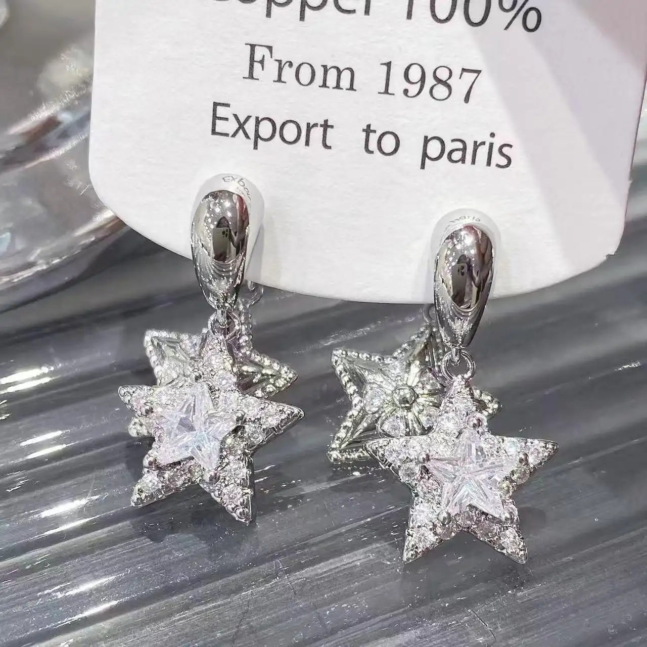 Double Star Crystal Double-Layer Star Stud Earrings