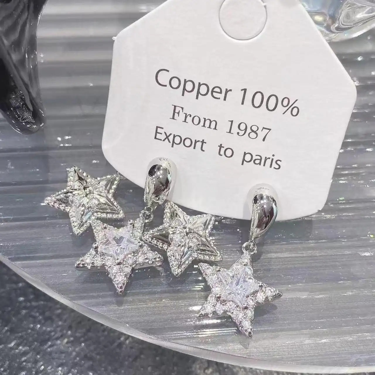 Double Star Crystal Double-Layer Star Stud Earrings