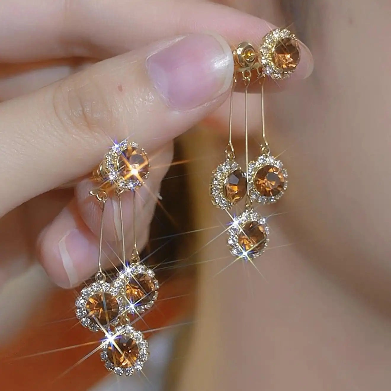 Double-Wear Tassel Crystal Long Drop Earrings