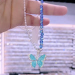 Dream Wings Blue Crystal Butterfly Necklace