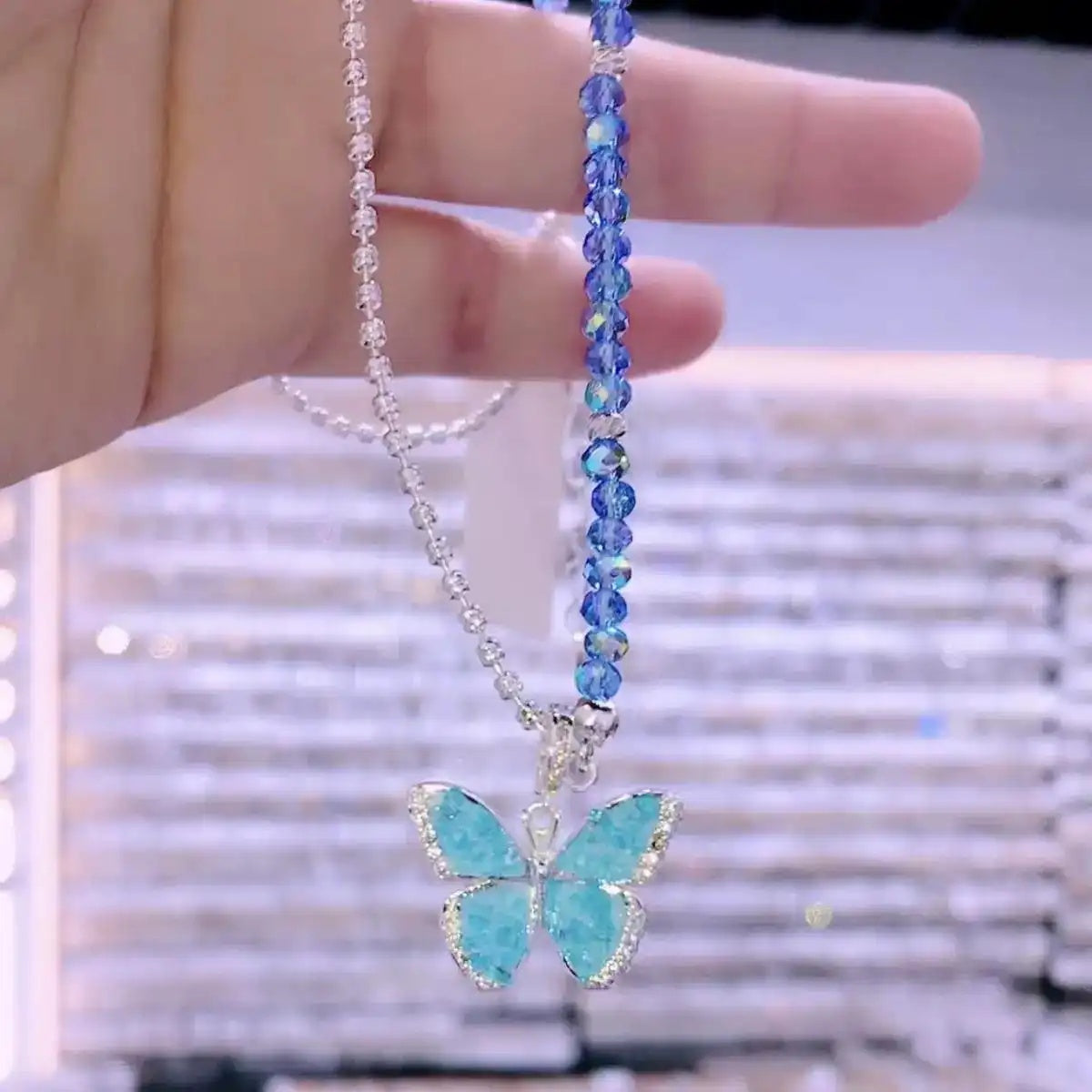 Dream Wings Blue Crystal Butterfly Necklace