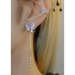 Dripping Glaze Butterfly Crystal Long Drop Earrings