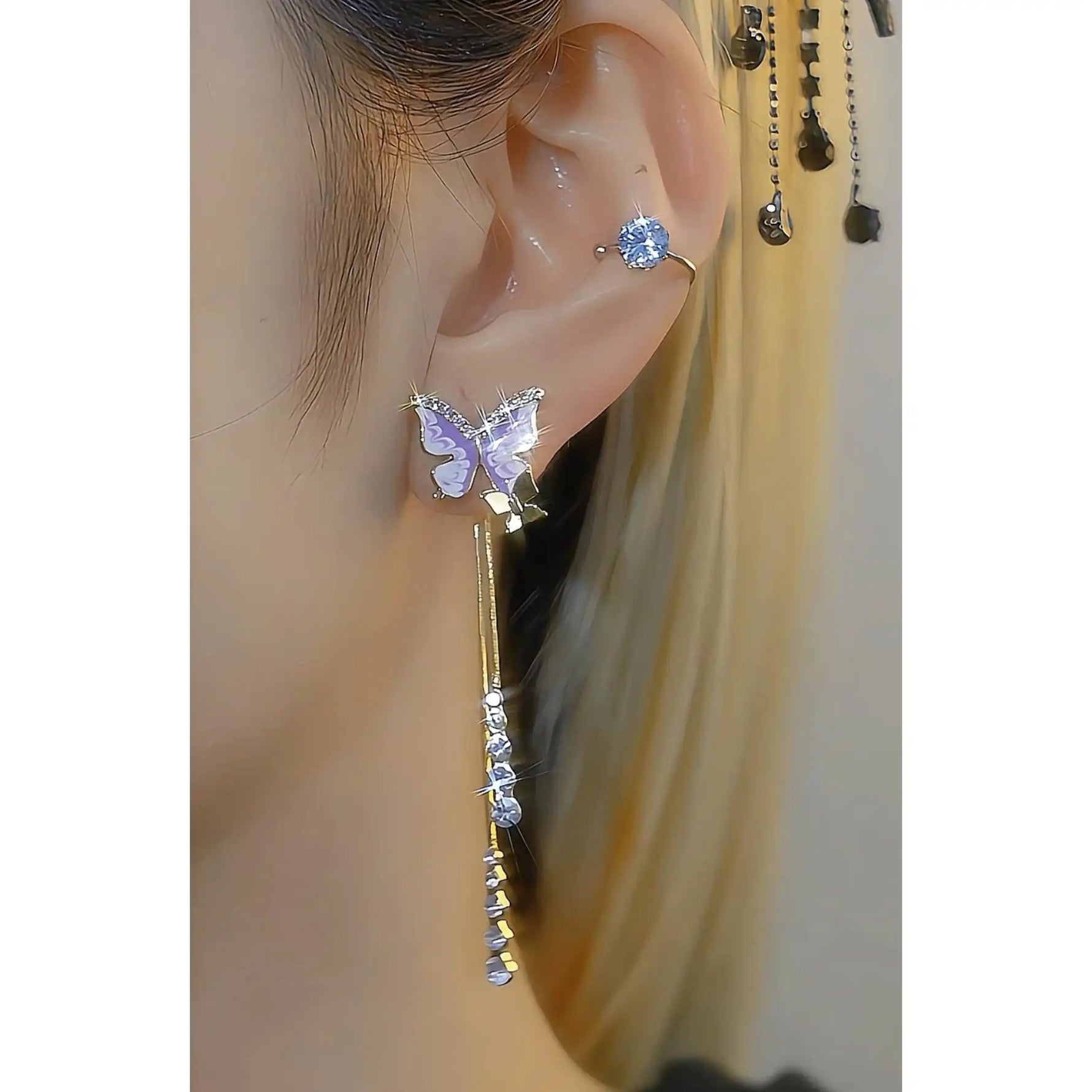 Dripping Glaze Butterfly Crystal Long Drop Earrings